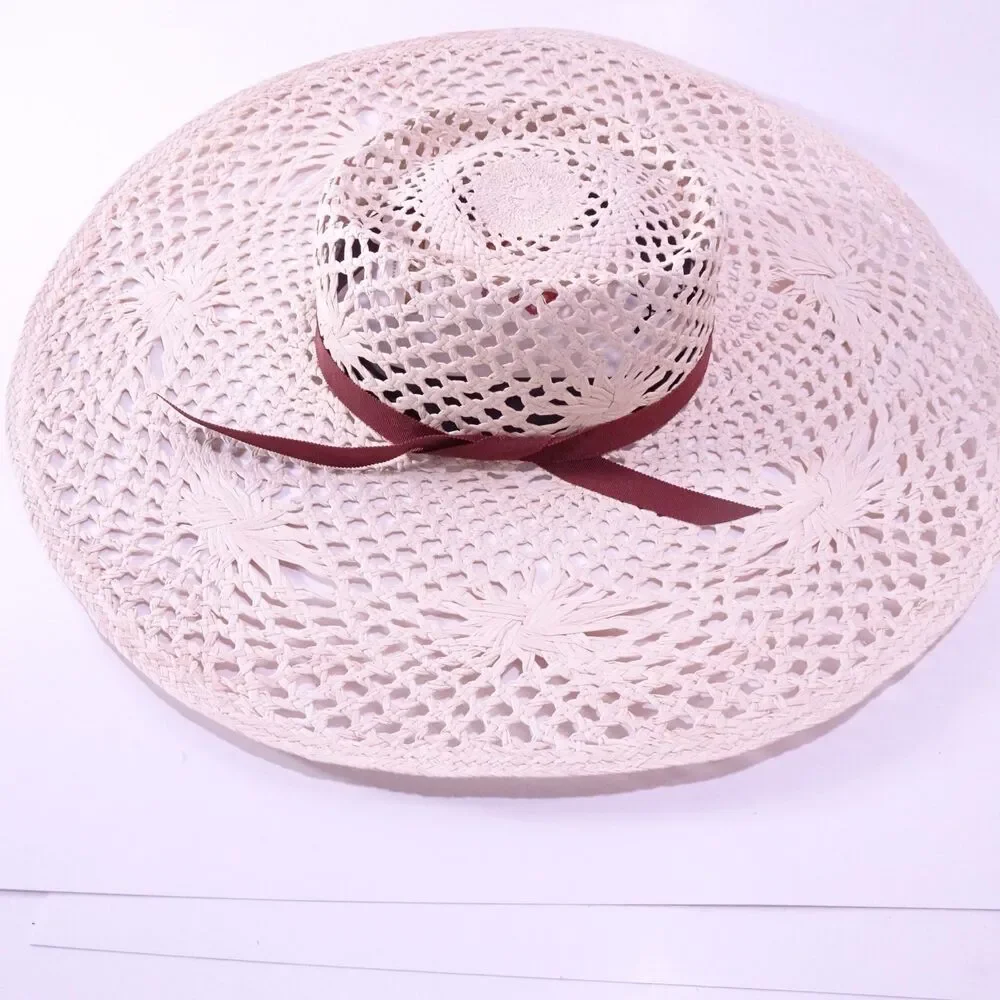 Veronica Beard Meringue Raffia Straw Wide Brim Sun Hat Natural S M NWT 298 - Picture 7 of 15